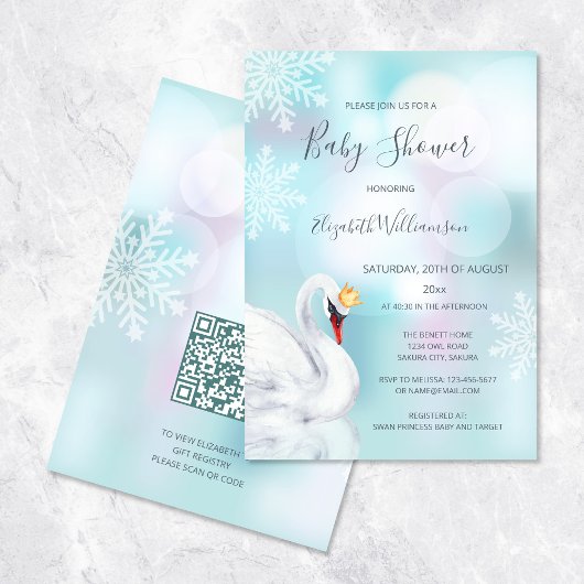 QRコード | Swanプリンセス | Winter Girlベビーシャワー 招待状