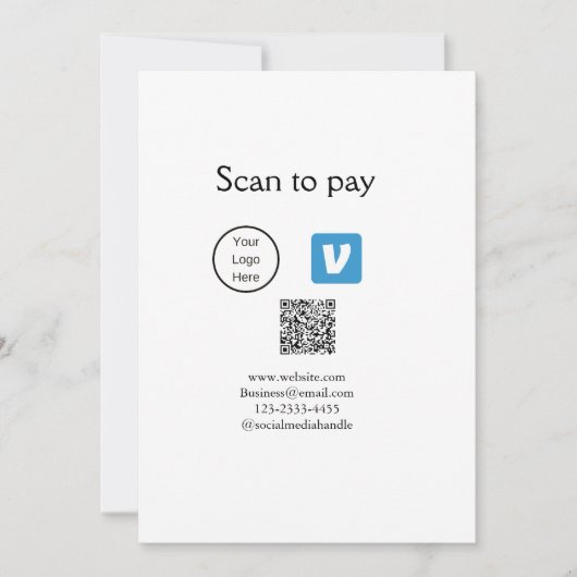 QRコード Venmo スキャンして支払う ロゴを追加 ソーシャルメディア 招待状 (正面)