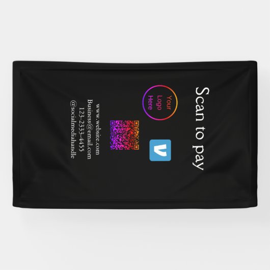 QRコード Venmo スキャンして支払う ロゴを追加 ソーシャルメディア 横断幕 (横)