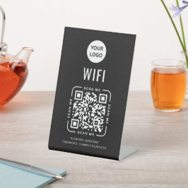 QRコード Wi-Fi | ビジネス ロゴ スキャンで接続 ブラック 台座サイン