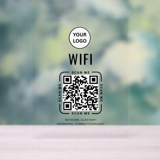 QRコード WiFi | ビジネスロゴ スキャンで接続 アクリルサイン (ニュートラル)