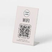 QRコード WiFi | ビジネスロゴ スキャンで接続 ピンク 台座サイン (正面)