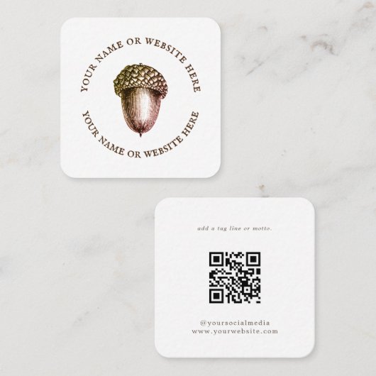 QRコードAcornロゴソーシャルメディア スクエア名刺 (正面/裏面)