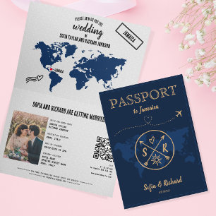 QRコードBohoの結婚旅行先パスポートマップ 招待状