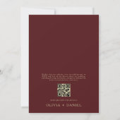 QRコードBurgundy & ミニマル金ゴールド結婚リーフ 招待状 (裏面)