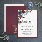 QRコードBurgundy & Navyフローラ水色スクリプト 招待状