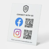 QRコードFacebookおよびInstagram |白シンプル色 台座サイン (正面)