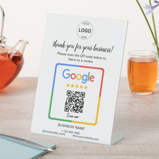 QrコードGoogleレビューBusiness Logo 台座サイン (インサイチュ)