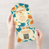 QRコードGroovyカラフルユニークレトロ結婚 オールインワン招待状 (貼ってはがせる)