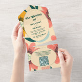 QRコードGroovyレトロピンク&金ゴールド結婚ズ オールインワン招待状 (貼ってはがせる)