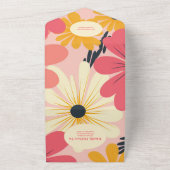 QRコードGroovyレトロピンク&金ゴールド結婚ズ オールインワン招待状 (外側)