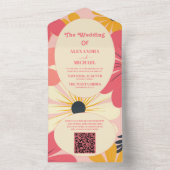 QRコードGroovyレトロピンク&金ゴールド結婚ズ オールインワン招待状 (内側)