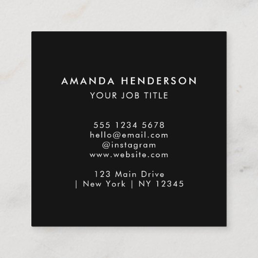 QRコードlプロフェッショナルブラック&ホワイトマーケティング スクエア名刺 (裏面)