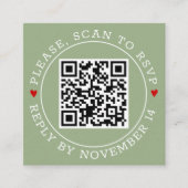 QRコードRSVPと縁どハートセージグリーン結婚ズ エンクロージャーカード (正面)