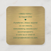 QRコードRSVPの結婚詳細緑の金ゴールドエンクロージャ スクエア名刺 (裏面)