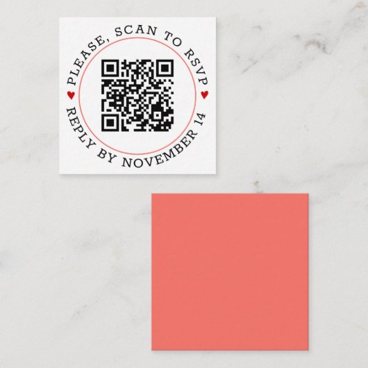 QRコードRSVPコーラ縁どーとハート結婚の エンクロージャーカード (正面/裏面)