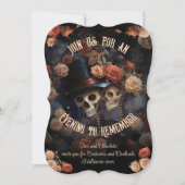 QRコードRSVPゴシックキスをするスケルトンのハロウィン 招待状 (正面)