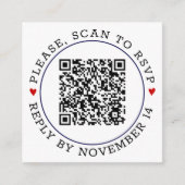QRコードRSVPネイビーブルー縁どとハート結婚ズ エンクロージャーカード (正面)
