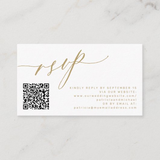 QRコードRSVPモダン金ゴールド写真結婚のWebサイト エンクロージャーカード (正面)