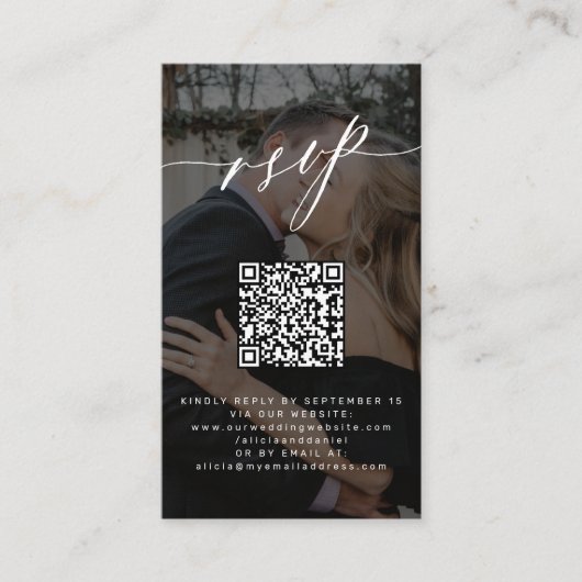 QRコードRSVP写真の結婚ウェブサイトエレガント エンクロージャーカード (正面)