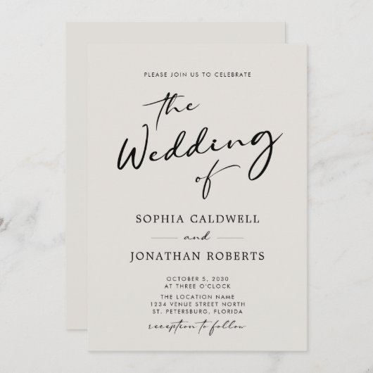 QRコードRSVP書道エグエレガントシェル結婚ズ 招待状 (正面/裏面)