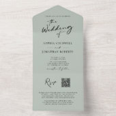 QRコードRSVP書道Sage Green 結婚's オールインワン招待状 (内側)