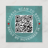 QRコードRSVP染色ティール(緑がかった色)ブルーとハート結婚ズ エンクロージャーカード (正面)