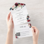 QRコードRSVP結婚によるBurgundyフローラグリーナリー オールインワン招待状 (貼ってはがせる)
