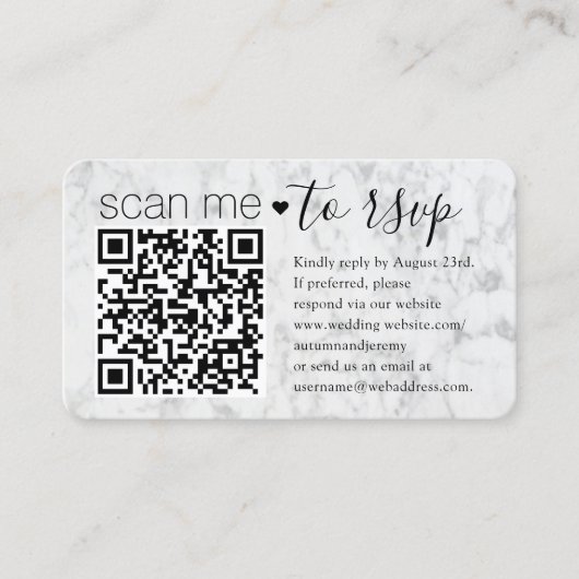 QRコードRSVP結婚の大理石フェイクエンクロージャカード 名刺 (正面)