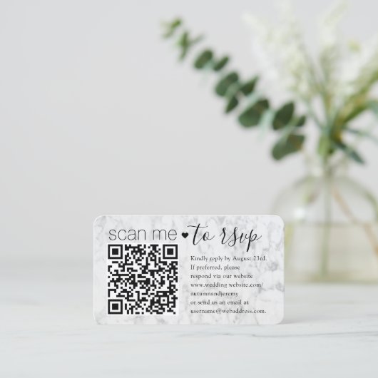 QRコードRSVP結婚の大理石フェイクエンクロージャカード 名刺 (スタンド正面)
