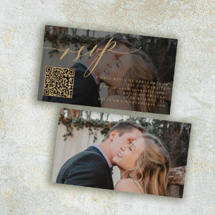 QRコードRSVP金ゴールドスクリプト写真結婚のウェブサイト エンクロージャーカード