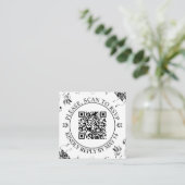 QRコードRSVP、白黒花フローラ結婚 エンクロージャーカード (スタンド正面)