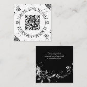 QRコードRSVP、白黒花フローラ結婚 エンクロージャーカード (正面/裏面)