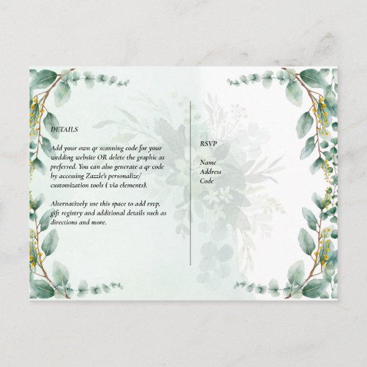 QRコードRSVP Eucalyptus 葉Greenery結婚 Po ポストカード (裏面)