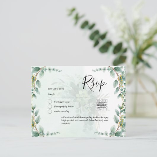 QRコードRSVP Eucalyptus 葉Greenery結婚 Po ポストカード (スタンド正面)