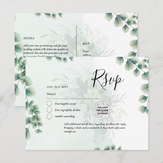 QRコードRSVP Eucalyptus 葉Greenery結婚 Po ポストカード (正面/裏面)