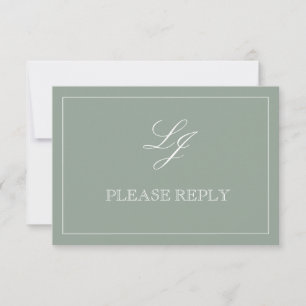 QRコードSageグリーンスクリプトモノグラムウェディングRSVP 出欠カード