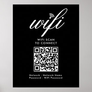 QRコードWifiスキャンして接続するカスタムブランドブラック ポスター