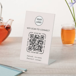 QRコードWifi | ビジネスロゴ スキャンで接続 ピンク 台座サイン