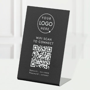 QRコードWifi   Black Business Logo Scan to Connect 台座サイン