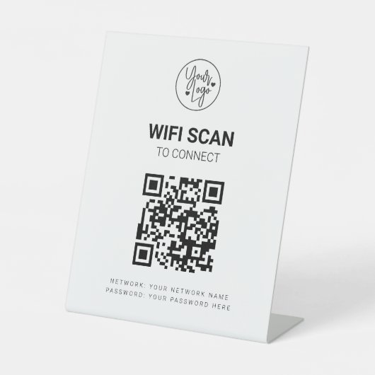 QRコードWifi Business Scan to Connect白モダン 台座サイン (正面)