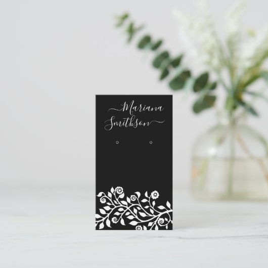 QRコーパーソナライズされたドブラックイヤリング表示カード 名刺 (スタンド正面)