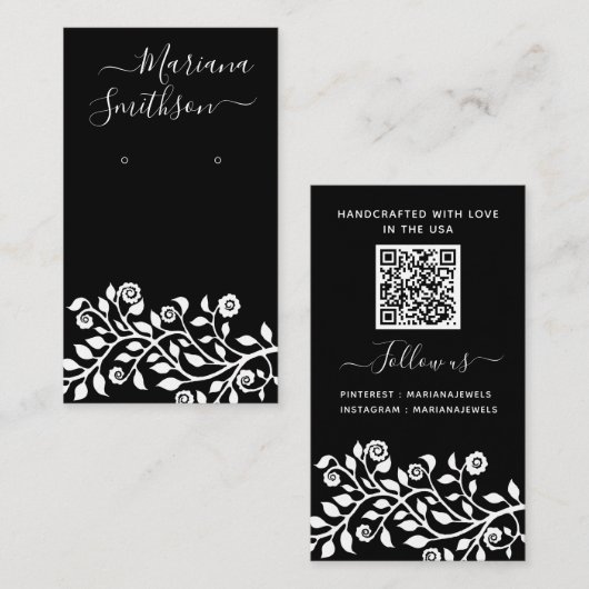 QRコーパーソナライズされたドブラックイヤリング表示カード 名刺 (正面/裏面)
