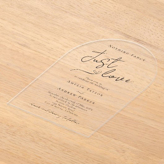 QRコーファンシードを愛しエレガントているもの結婚なし アクリル招待状 (レイダウン)