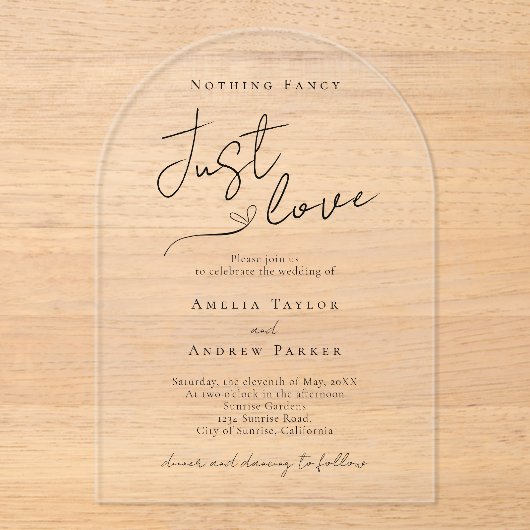 QRコーファンシードを愛しエレガントているもの結婚なし アクリル招待状 (正面)