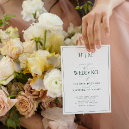 QRコーフォーマルドエメラルドグリーンモノグラム結婚ズ 招待状