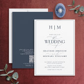 QRコーフォーマルドネイビーブルー書道結婚ズ 招待状