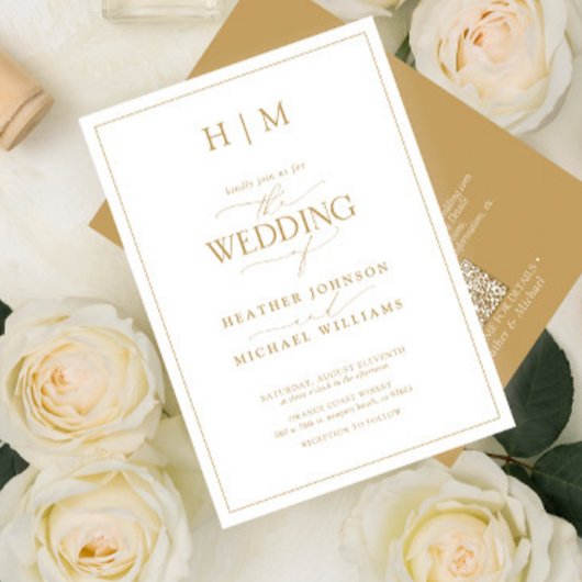 QRコーフォーマルド金ゴールドモノグラム書道結婚 招待状