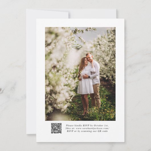 QRコーミニマルドの写真をクエレガントリーンスクリプ結婚ト 招待状 (裏面)