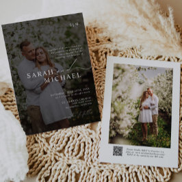 QRコーミニマルドの写真をクエレガントリーンスクリプ結婚ト 招待状